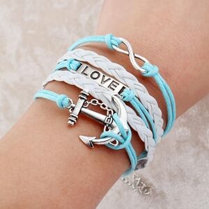 NWOT Jewlery Home Vintage Love Nautical Anchor Infinity White Leather Bracelet